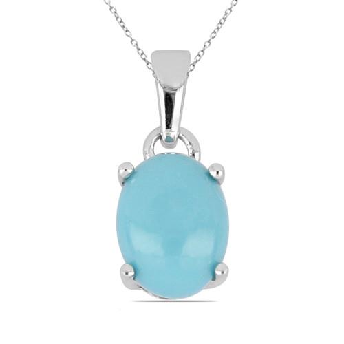REAL TURQUOISE SINGLE STONE PENDANT IN 925 STERLING SILVER 